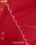 Dark Red Floral Applique Pure Kora Silk Saree — Border