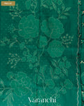 Teal Blue Floral Applique Pure Kora Silk Saree — Pallu
