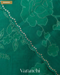 Teal Blue Floral Applique Pure Kora Silk Saree — Border
