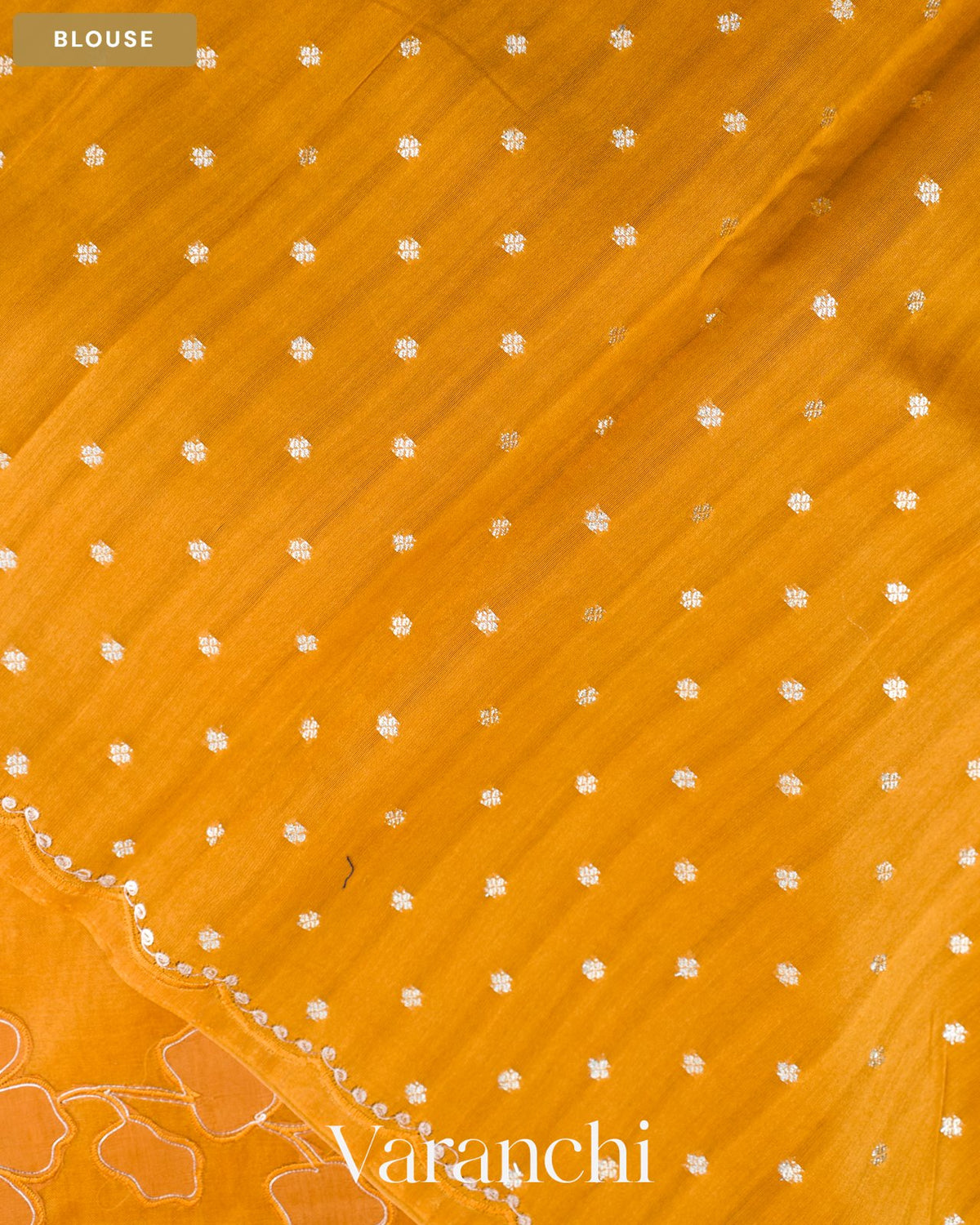 Olive Yellow Floral Applique Pure Kora Silk Saree — Blouse