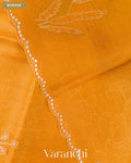 Olive Yellow Floral Applique Pure Kora Silk Saree — Border