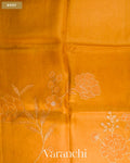 Olive Yellow Floral Applique Pure Kora Silk Saree — Body
