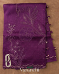 Deep Purple Floral Applique Pure Kora Silk Saree — Full Saree