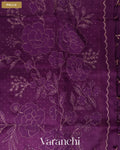 Deep Purple Floral Applique Pure Kora Silk Saree — Pallu