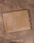 Dark Cream Floral Applique Pure Kora Silk Saree — Folded
