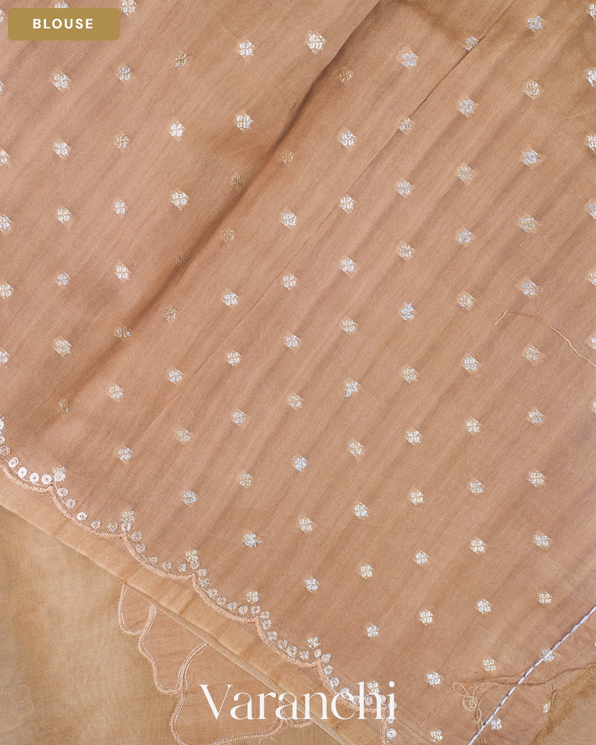Dark Cream Floral Applique Pure Kora Silk Saree — Blouse