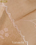 Dark Cream Floral Applique Pure Kora Silk Saree — Border
