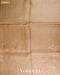 Dark Cream Floral Applique Pure Kora Silk Saree — Body