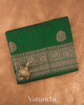 Bottle Green Pure Raw Silk Handloom Saree — Folded