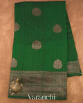 Bottle Green Pure Raw Silk Handloom Saree — Full Saree