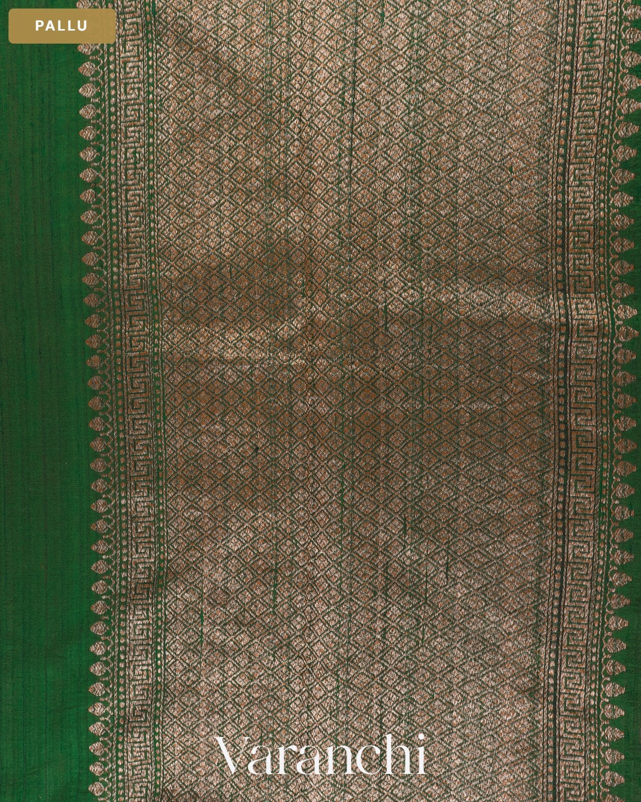 Bottle Green Pure Raw Silk Handloom Saree — Pallu