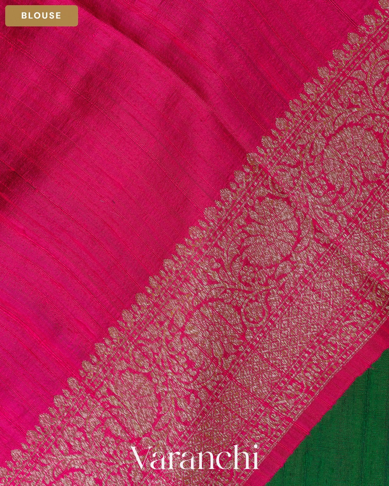 Bottle Green Pure Raw Silk Handloom Saree — Blouse