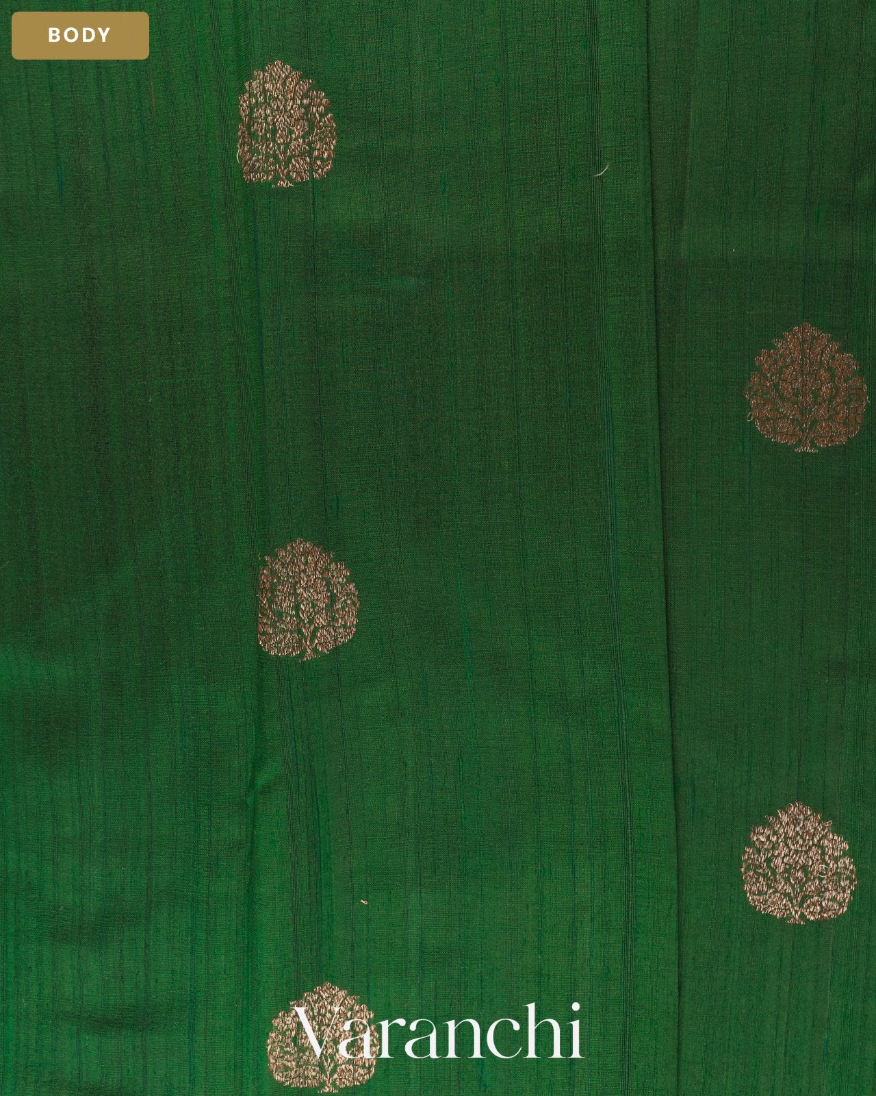 Bottle Green Pure Raw Silk Handloom Saree — Body