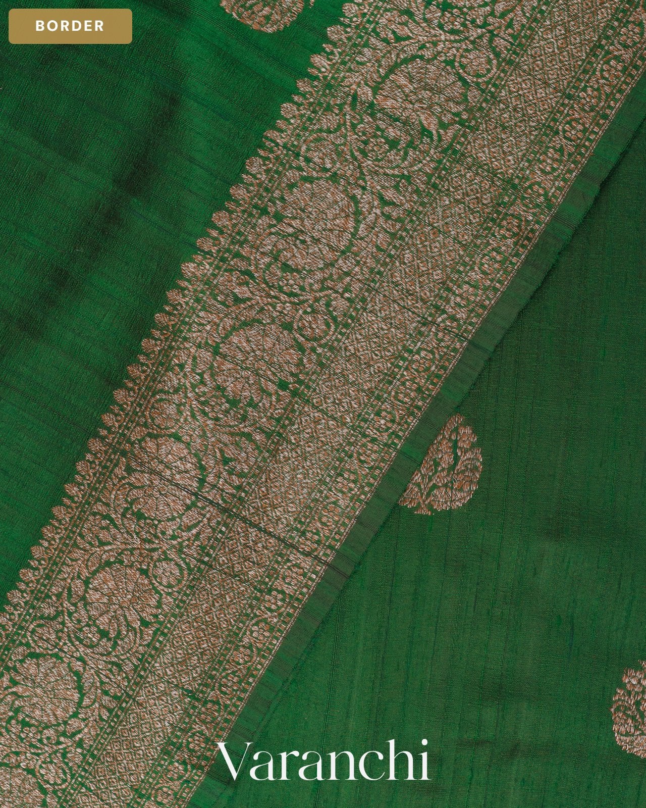 Bottle Green Pure Raw Silk Handloom Saree — Border
