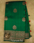 Dark Green with Red Pure Raw Silk Handloom Saree — Full Saree