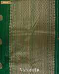 Dark Green with Red Pure Raw Silk Handloom Saree — Pallu