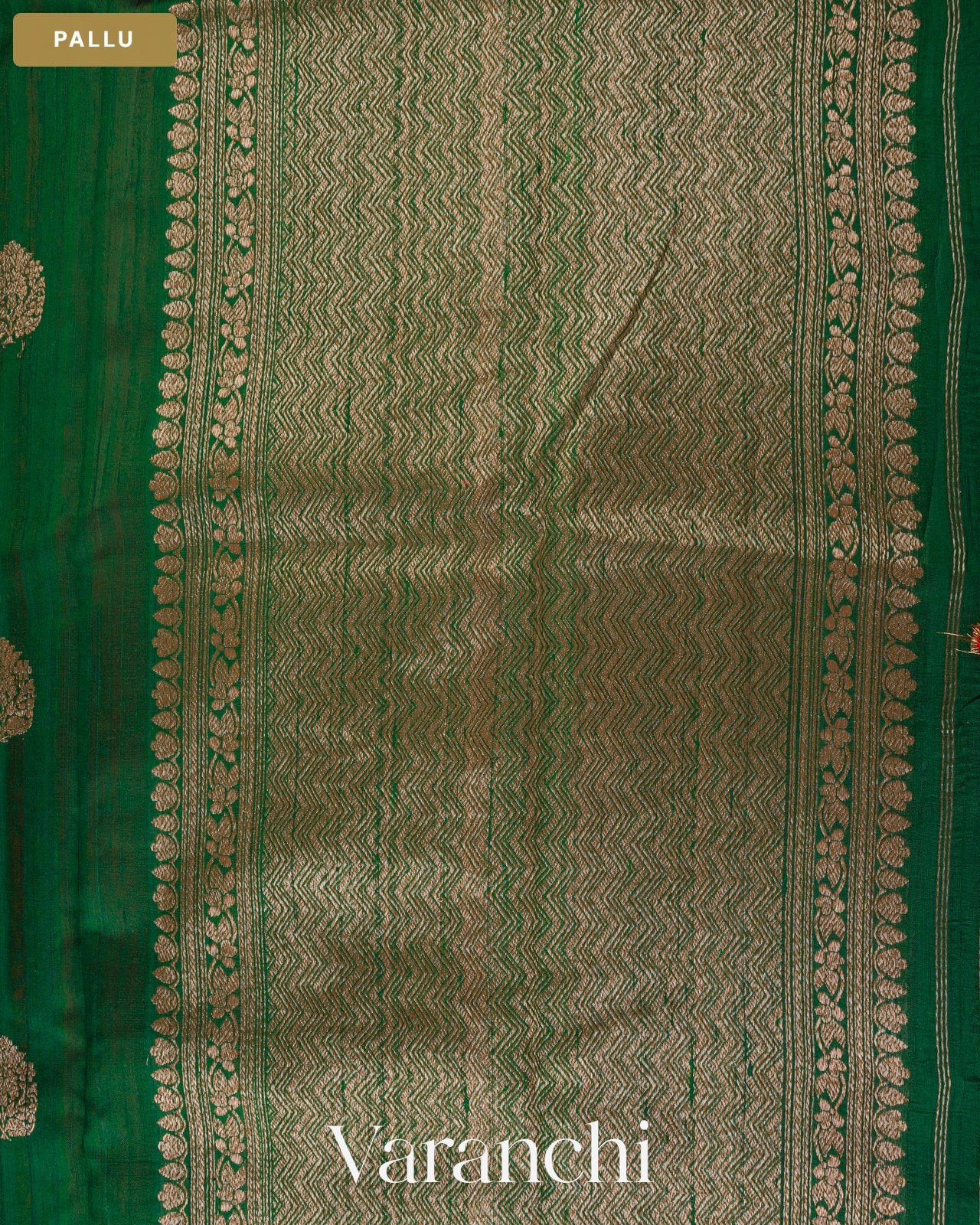 Dark Green with Red Pure Raw Silk Handloom Saree — Pallu