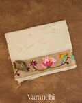 Off-White Paithani Embroidered Border Pure Tussar Silk Saree — Folded