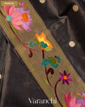 Jet Black Paithani Embroidered Border Pure Tussar Silk Saree — Border