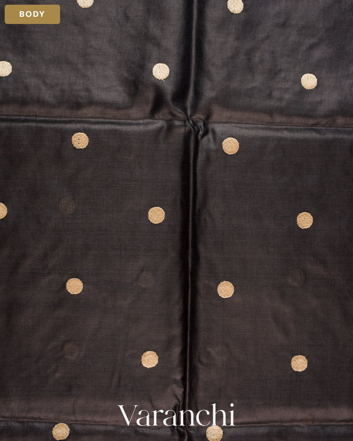 Jet Black Paithani Embroidered Border Pure Tussar Silk Saree — Body