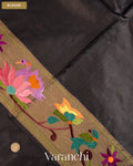 Jet Black Paithani Embroidered Border Pure Tussar Silk Saree — Blouse