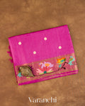 Magenta Pink Paithani Embroidered Border Pure Tussar Silk Saree — Folded