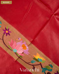 Brick Red Paithani Embroidered Border Pure Tussar Silk Saree — Blouse