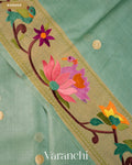 Powder Blue Paithani Embroidered Border Pure Tussar Silk Saree — Border