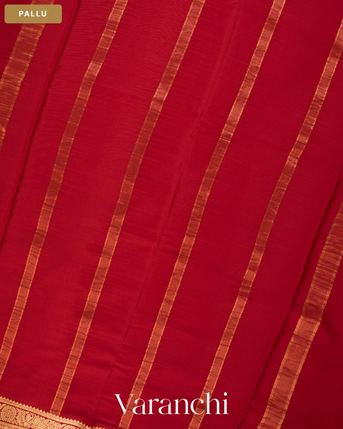 Royal Red Pure Mysore Crepe Silk Saree — Pallu