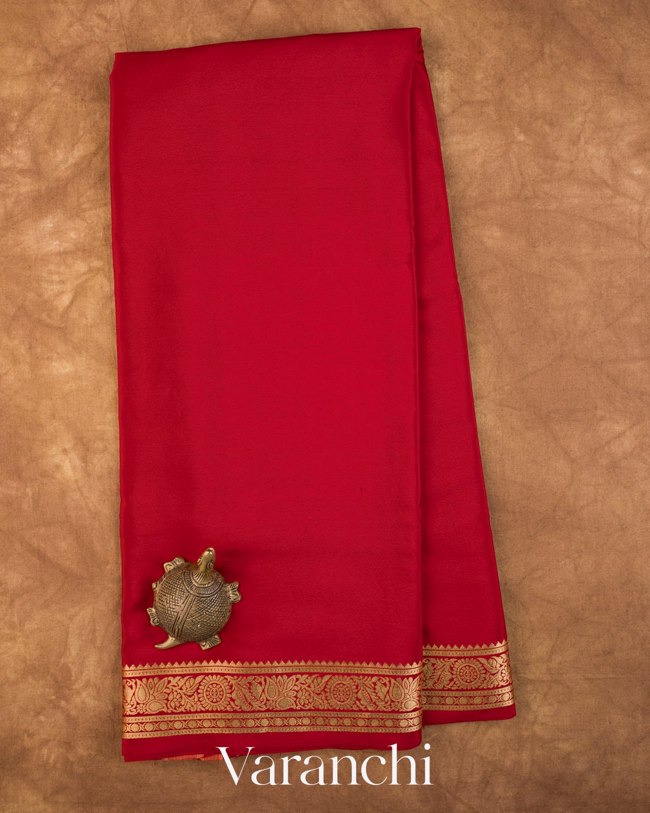 Royal Red Pure Mysore Crepe Silk Saree — Full Saree