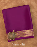 Violet Purple Pure Mysore Crepe Silk Saree — Folded