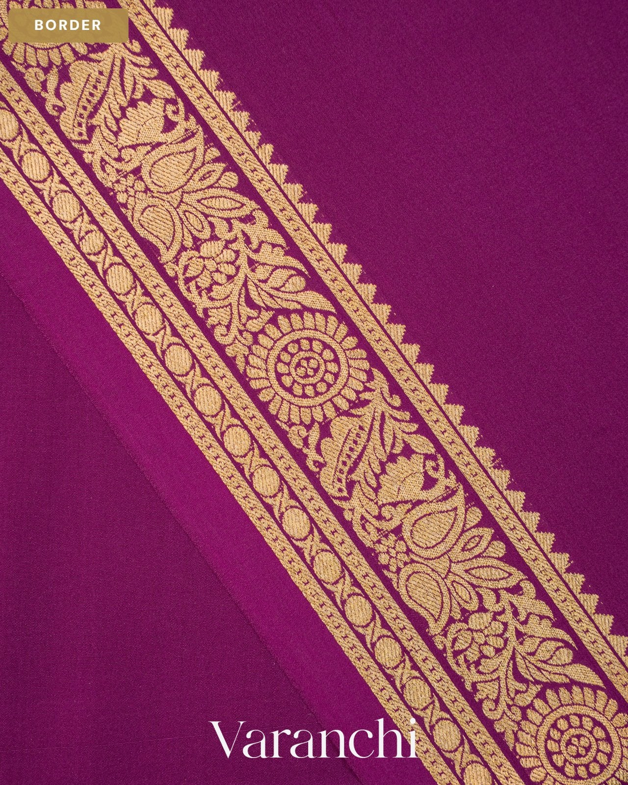 Violet Purple Pure Mysore Crepe Silk Saree — Border