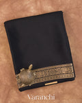 Jet Black Pure Mysore Crepe Silk Saree — Folded
