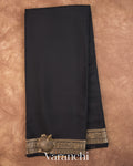 Jet Black Pure Mysore Crepe Silk Saree — Full Saree