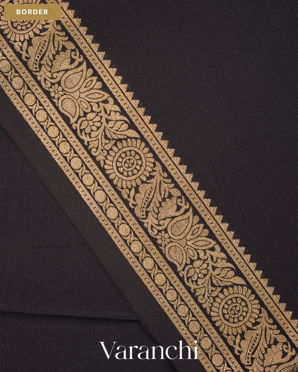 Jet Black Pure Mysore Crepe Silk Saree — Border