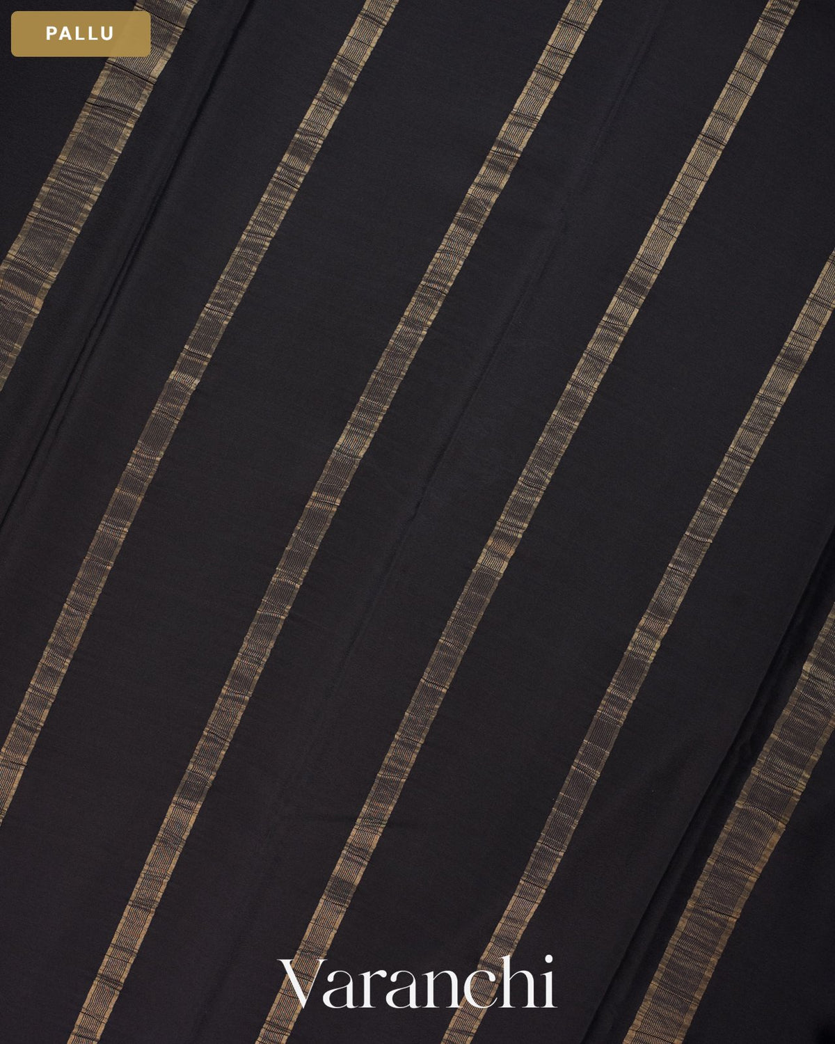 Jet Black Pure Mysore Crepe Silk Saree — Pallu