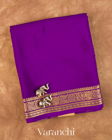 Royal Violet Pure Mysore Crepe Silk Saree — Folded