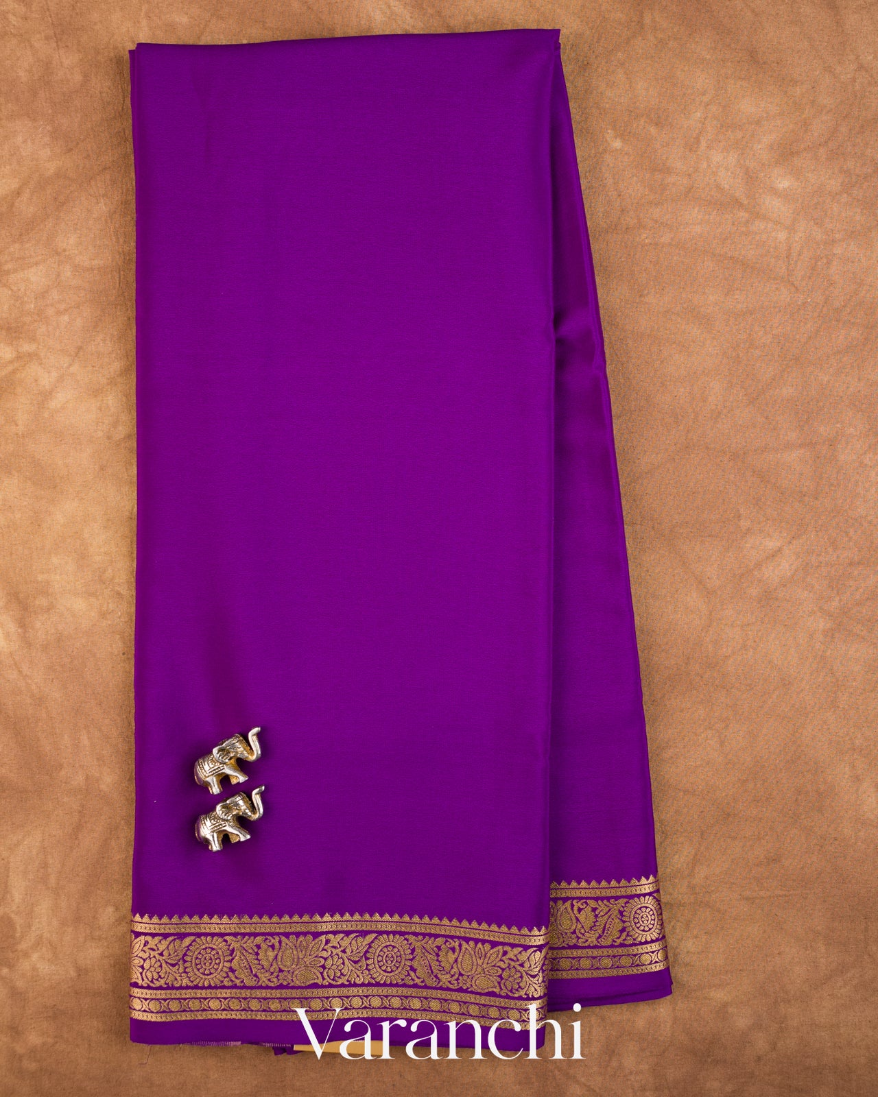 Royal Violet Pure Mysore Crepe Silk Saree — Full Saree