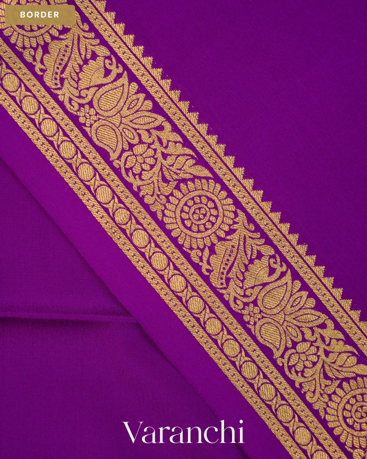 Royal Violet Pure Mysore Crepe Silk Saree — Border