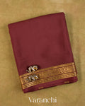 Chocolate Brown Pure Mysore Crepe Silk Saree — Folded