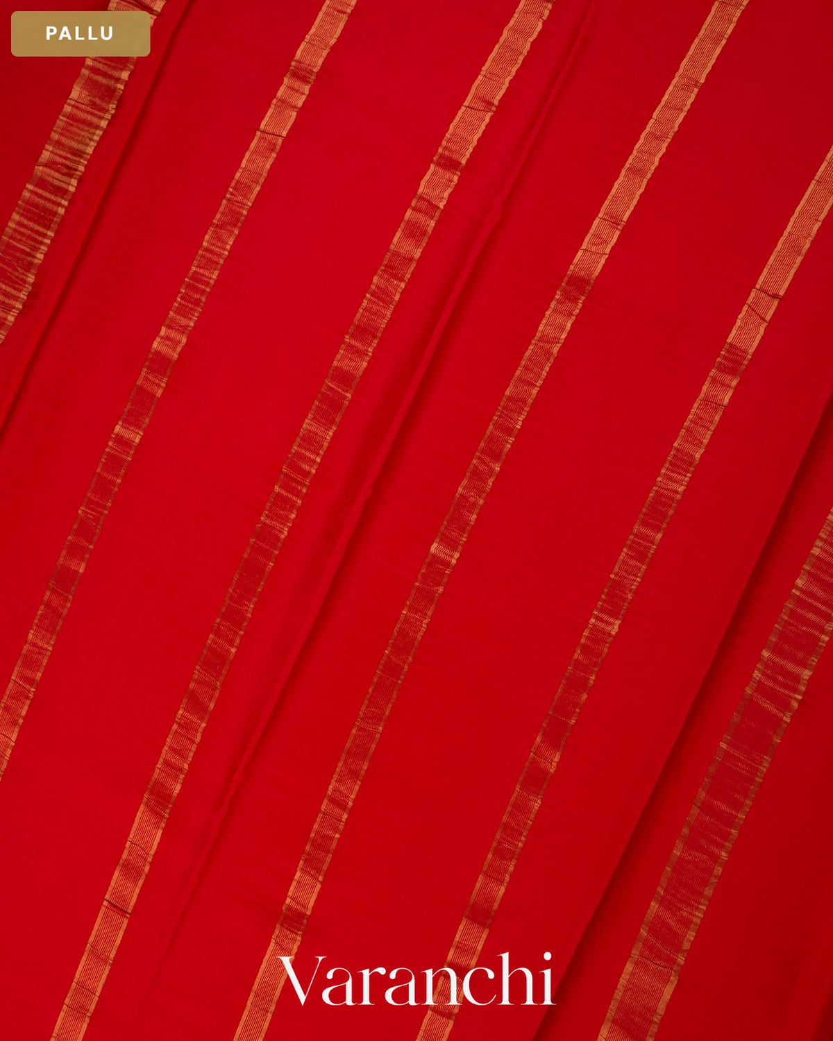 Bright Red Pure Mysore Crepe Silk Saree — Pallu