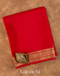 Bright Red Pure Mysore Crepe Silk Saree — Folded