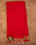 Bright Red Pure Mysore Crepe Silk Saree — Full Saree