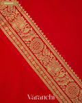 Bright Red Pure Mysore Crepe Silk Saree — Border