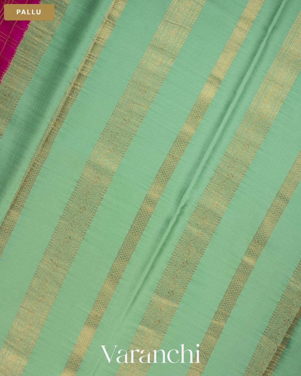 Magenta Pink Checkered Pure Mysore Crepe Silk Saree — Pallu