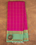 Magenta Pink Checkered Pure Mysore Crepe Silk Saree — Full Saree