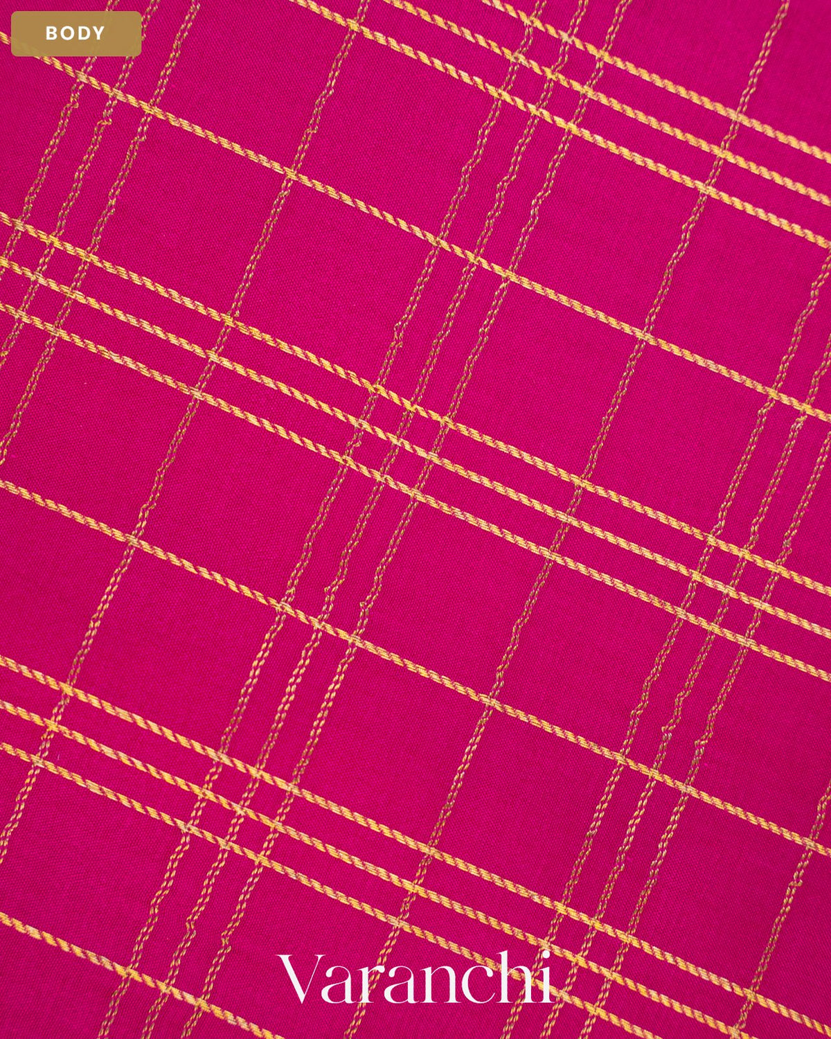 Magenta Pink Checkered Pure Mysore Crepe Silk Saree — Body