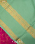 Magenta Pink Checkered Pure Mysore Crepe Silk Saree — Blouse