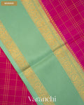 Magenta Pink Checkered Pure Mysore Crepe Silk Saree — Border