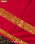 Jet Black Checkered Pure Mysore Crepe Silk Saree — Blouse